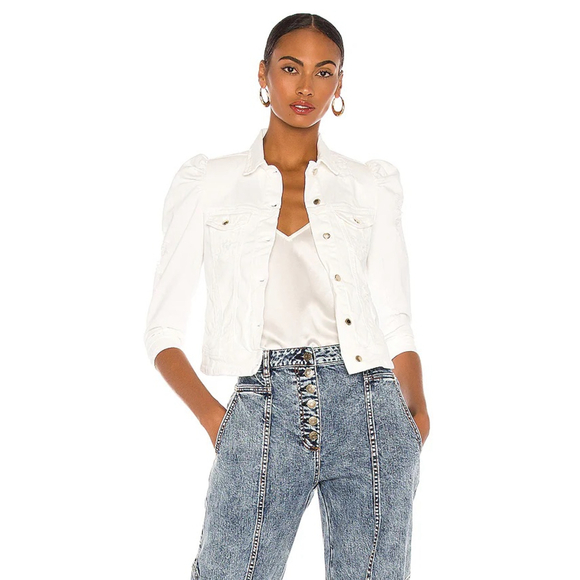 Women's RETROFÊTE $320 MSRP White Ada Puff Sleeve Jean Jacket XS - Picture 6 of 10